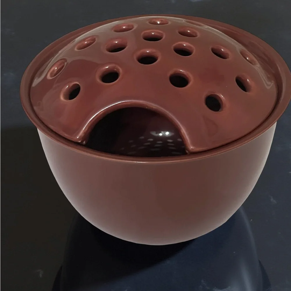 Brown Ceramic Flower Frog Bowl
